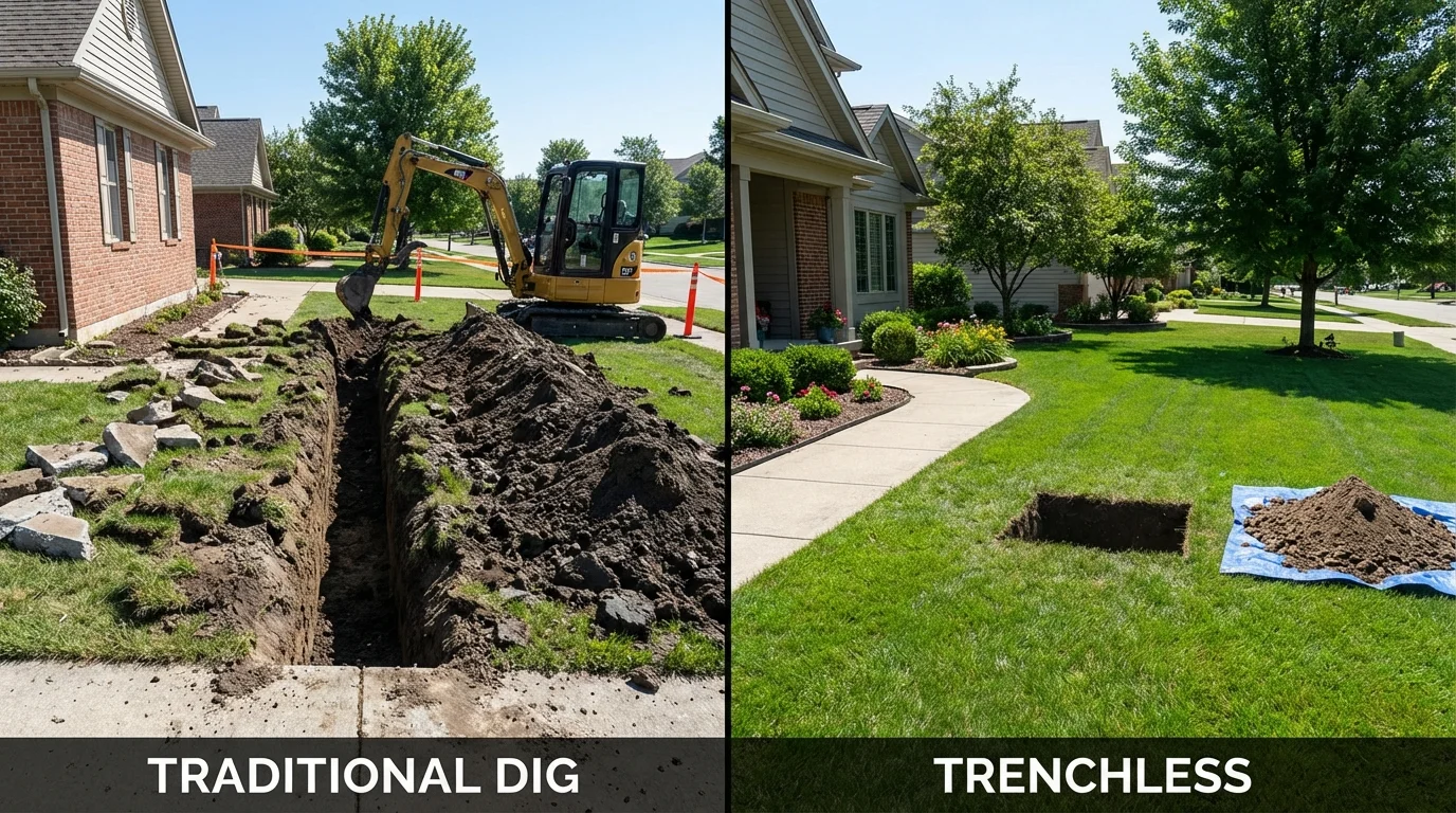 Trenchless sewer repair with minimal yard damage versus traditional excavation in Mount Jackson, VA